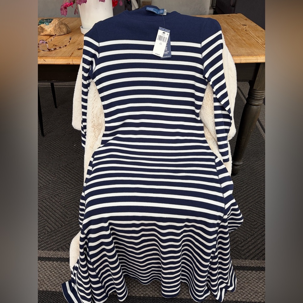 New Ralph Lauren - Large & XL Navy & White Striped Long-Sleeve Fit & Flare Dress